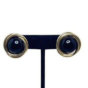 Napier Gold & Black Button Pierced Earrings (5538)